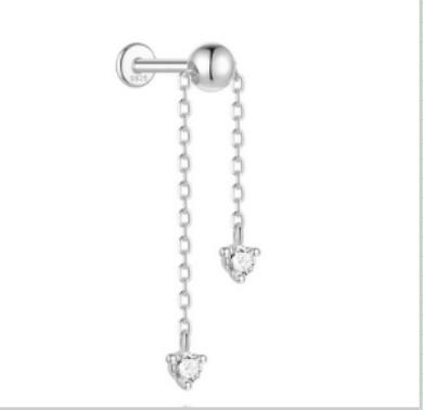 CANNER 1PC 925 Silver Eight-pointed Star CZ Piercing Earring For Women Tassel Chain Stud Earring Party Fine Jewelry