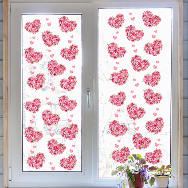 4 Stück Valentinstag Fensteraufkleber Niedliches Rotes Herzmuster in Aquarell Elektrostatisch Hochzeitsparty Hausdekorationsaufkleber