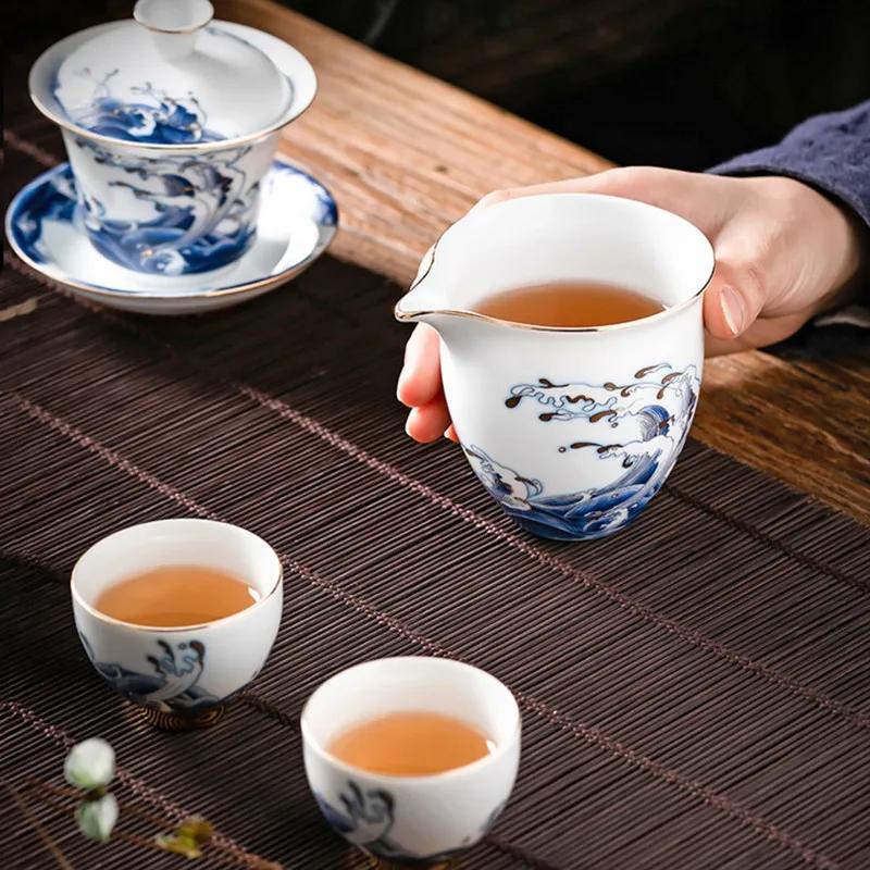 Chinese Color Enamel Ceramic Fair Cup Waves Pattern Porcelain Teacup Beauty Tea Infuser Master Handmade Tea Set Accessories