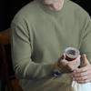 Men S Solid Color Knitted Sweater Round Neck Long Sleeve Loose Fit Pullover