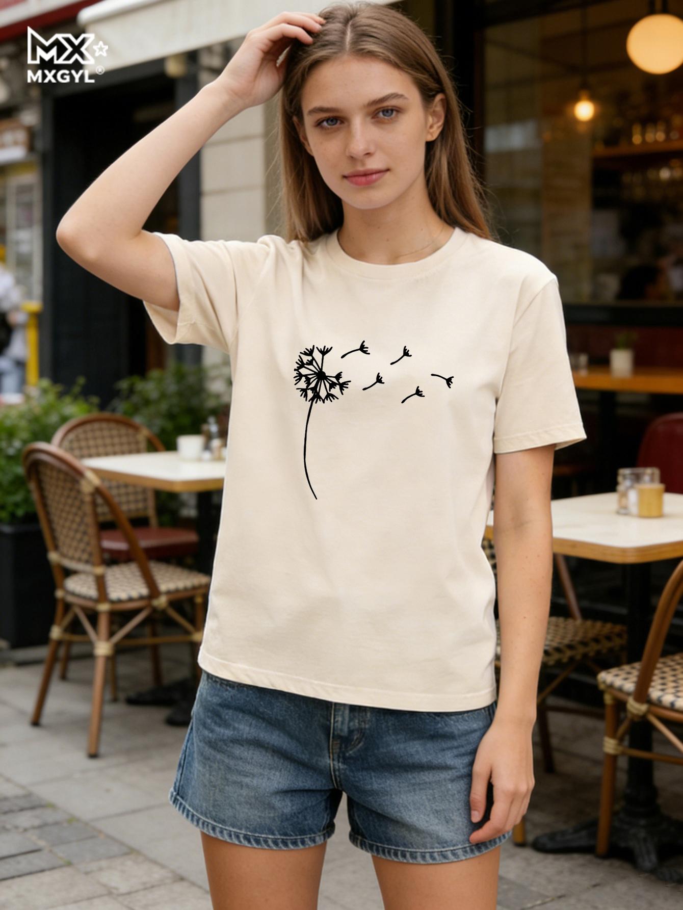 

Dandelion Flowers Printed T-shirts Shirts For Women Funny Graphic Tee High Quality Harajuku Crew Neck Camisetas Mujer 5xl