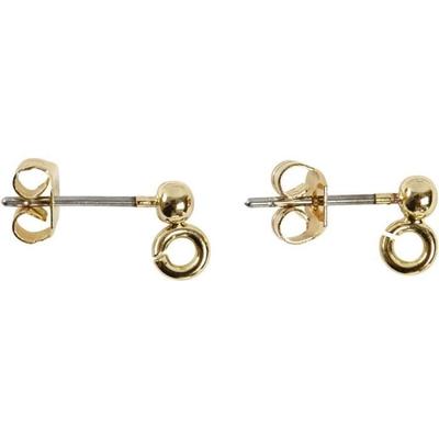 Ear Studs - Gold - 15 Mm - Metal - 10 Pcs - Butterfly Back