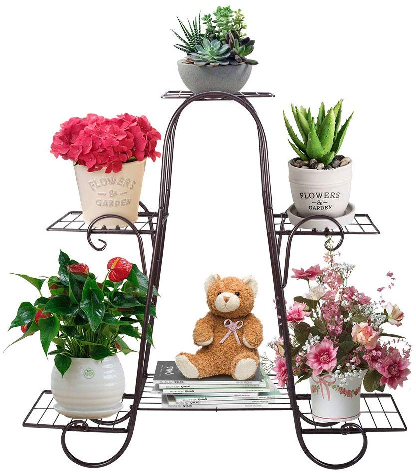 Schwarz / Bronze / Weiß 6-stöckiger Retro-Eisen-Blumenständer Pflanzenregale Heim-Garten-Dekoration