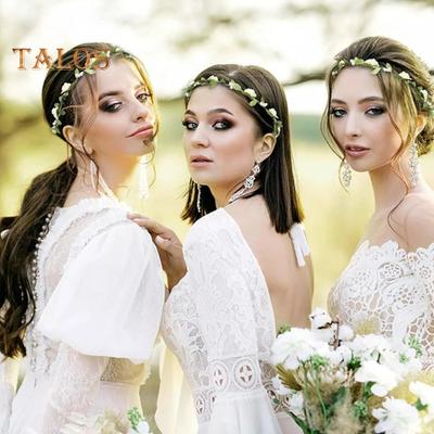 Assorted Colored Rose Flower Crown for Women Floral Bohemian Headpiece Fairy Wreath Headband with Green Leaves for Party Vacation Photography Props