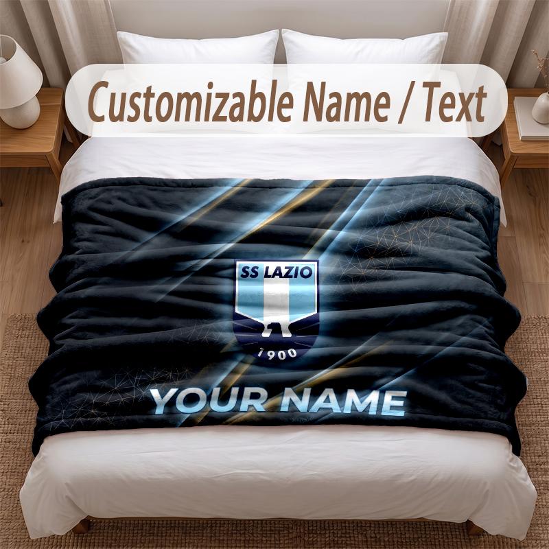 Lazio FC Printed Flannel Blanket Custom Name Text Soft Warm Throw For Bedroom Holiday Gift