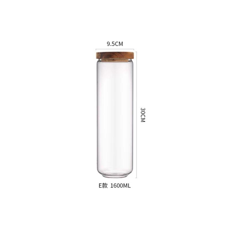 Wood Lid Glass Airtight Canister Kitchen Storage Bottles Jar Sealed Food Container Tea Coffee Beans Grains Candy Jars Containers