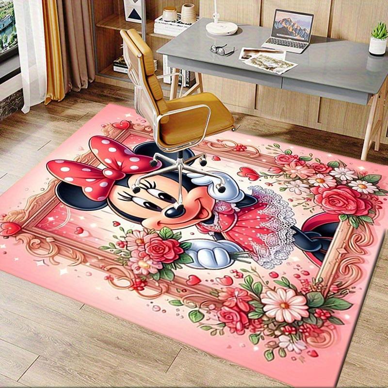 Office Carpet, Under Chair Rug, Gift for Home Decor, Minnie Mouse Inspired Floral Design, Soft and Warm Floor Mat for Room, Valentin