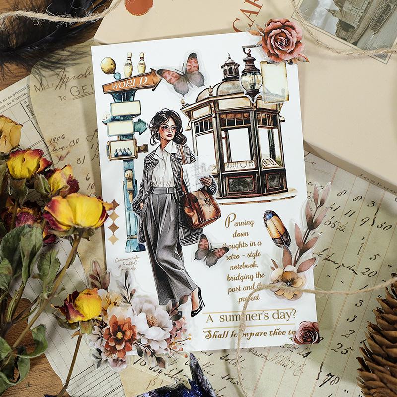 Cross-Border European & American Character Planner Stickers: Die-Cut PET Adhesive Tape Box