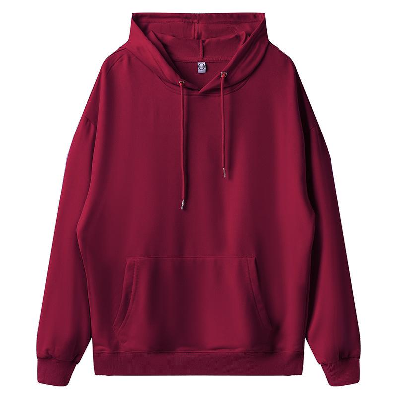 Solid Color Cotton Blends Sweatshirt Zipper Loop Knit Hooded Cardigan Jacket Loose Hoodie Team Uniform Work Advertising Hoodies Coat
