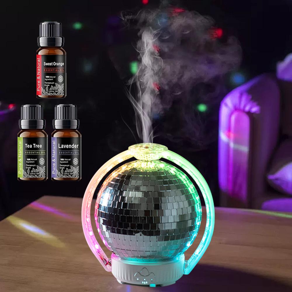 Laser Ball Humidifier with 7 LED Lights Home & Bedroom Aromatherapy, Includes 3 Essential Oils