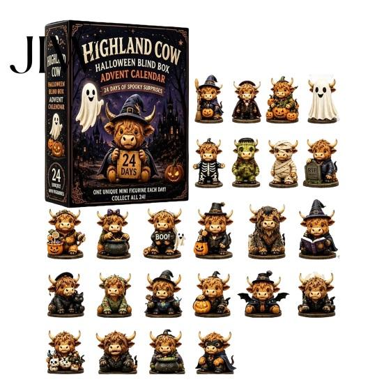 Halloween Countdown Gift Box Highland Cow Advent Calendar, 24 Days Creative with 24Pcs Figurines, Spooky Decorations acrylic