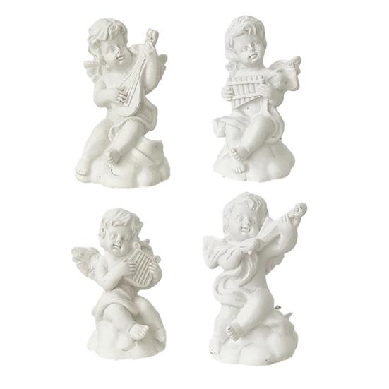 2 Pcs Mini Cupid Figurine Small Resin Cherubs Playing Musical Instrument