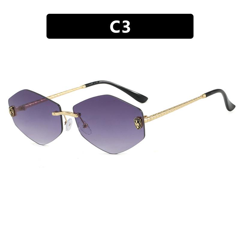 Women's sunglasses, men's and women's fashion snakehead rhombus sunglasses, frameless trimmed metal sunglasses