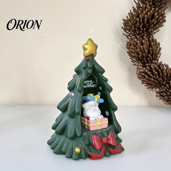 Christmas Tree Figurine Resin Ornament with Built-in LED Warm Light, Santa Claus Figurine, Handcrafted Xmas Ornaments Decorative Tabletop Night Light