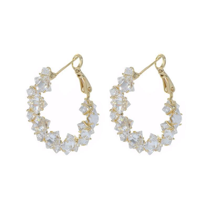 Korean Style Zircon Crystal C-Shaped Earrings - Elegant Luxury Earrings for Women