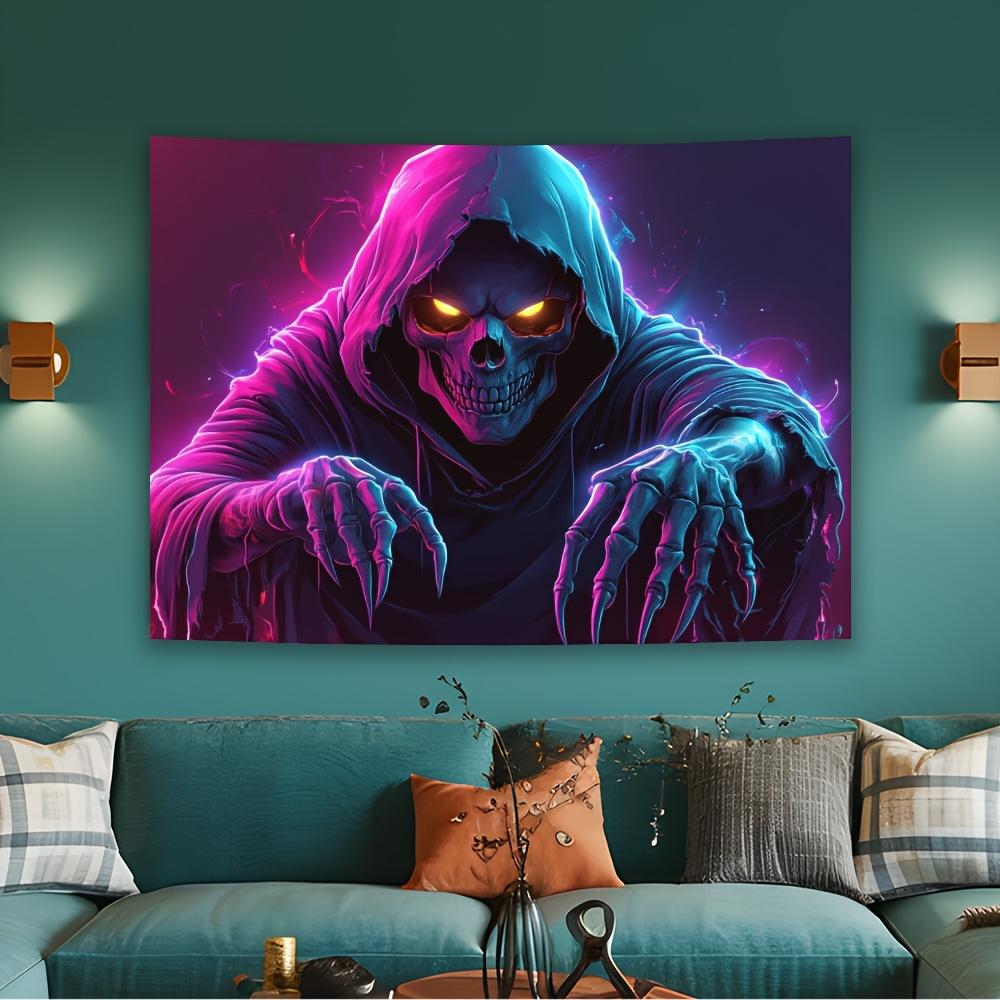 VIKAMA Halloween Dark Night Skeleton Tapestry Skeleton Colorful Hoodie Game Room Electronic Music Party Dark Style Decoration 74x94cm(29x37in)