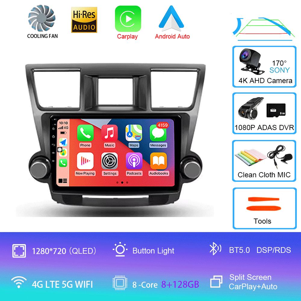Car Radio Android 14 Carplay Auto For Toyota Highlander 2 XU40 2007-2013 Multimedia Video Player Navigation GPS Stereo 2din DSP