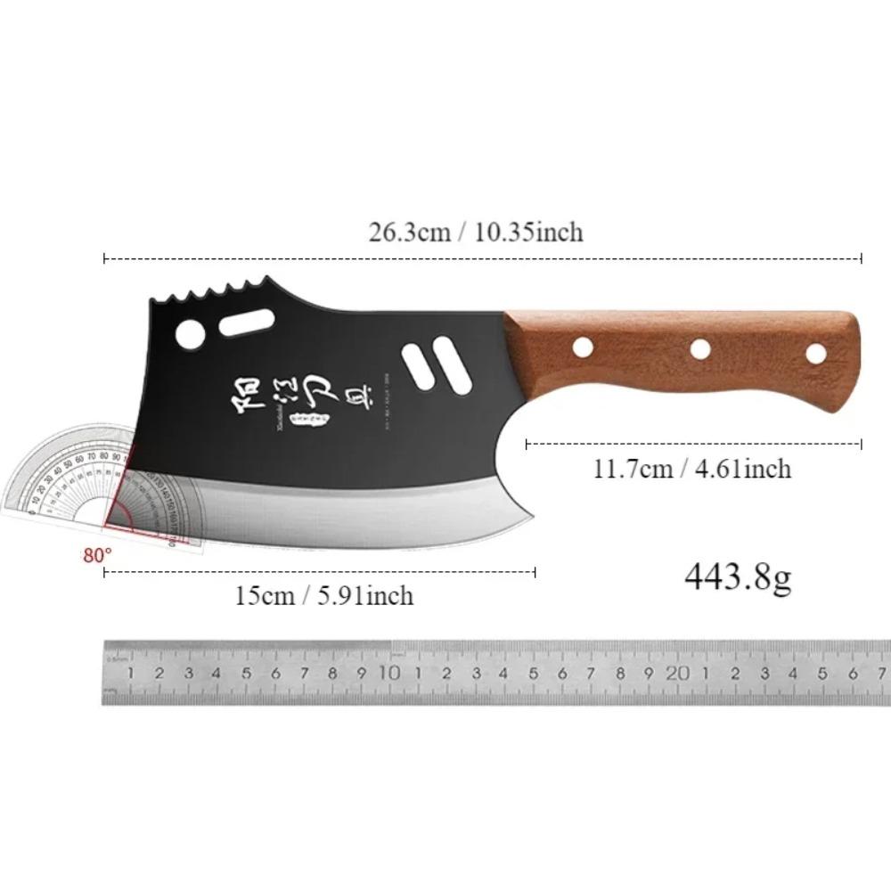 YUJIA A Heavy Bone-crushing Cleaver with A Curved Serrated Blade and A Wooden Handle
