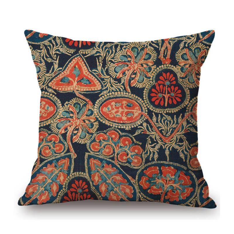 Classic Ethnic Flower Pattern Floral Cotton Linen Sofa Throw Pillow Case Home Decorative Art Cushion Cover