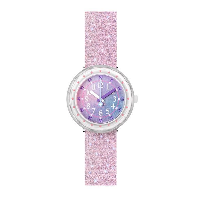 Dětské hodinky Swatch Flik Flak, měkká fialová, noční obloha, quartzové