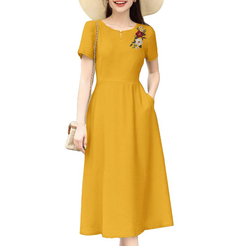 ZANZEA Women Summer Round Neck Short Sleeve Casual Floral Embroidery Dress