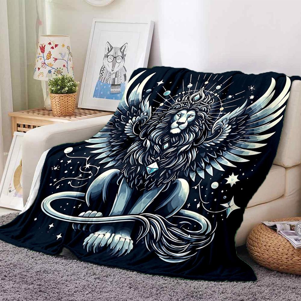 1pc Winged Lion Print Blanket   Lightweight Flannel Throw Blanket For Sofa, Bed, Living Room, Office, Outdoor Travel, Camping