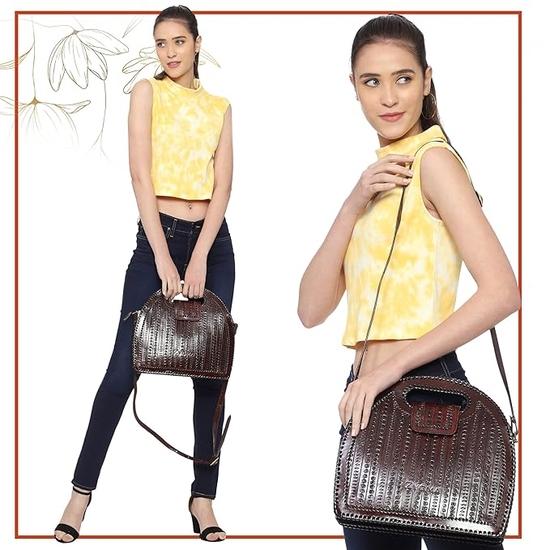 Zygma Leather Handbag for Women - Genuine Handmade Bag, Burgundy