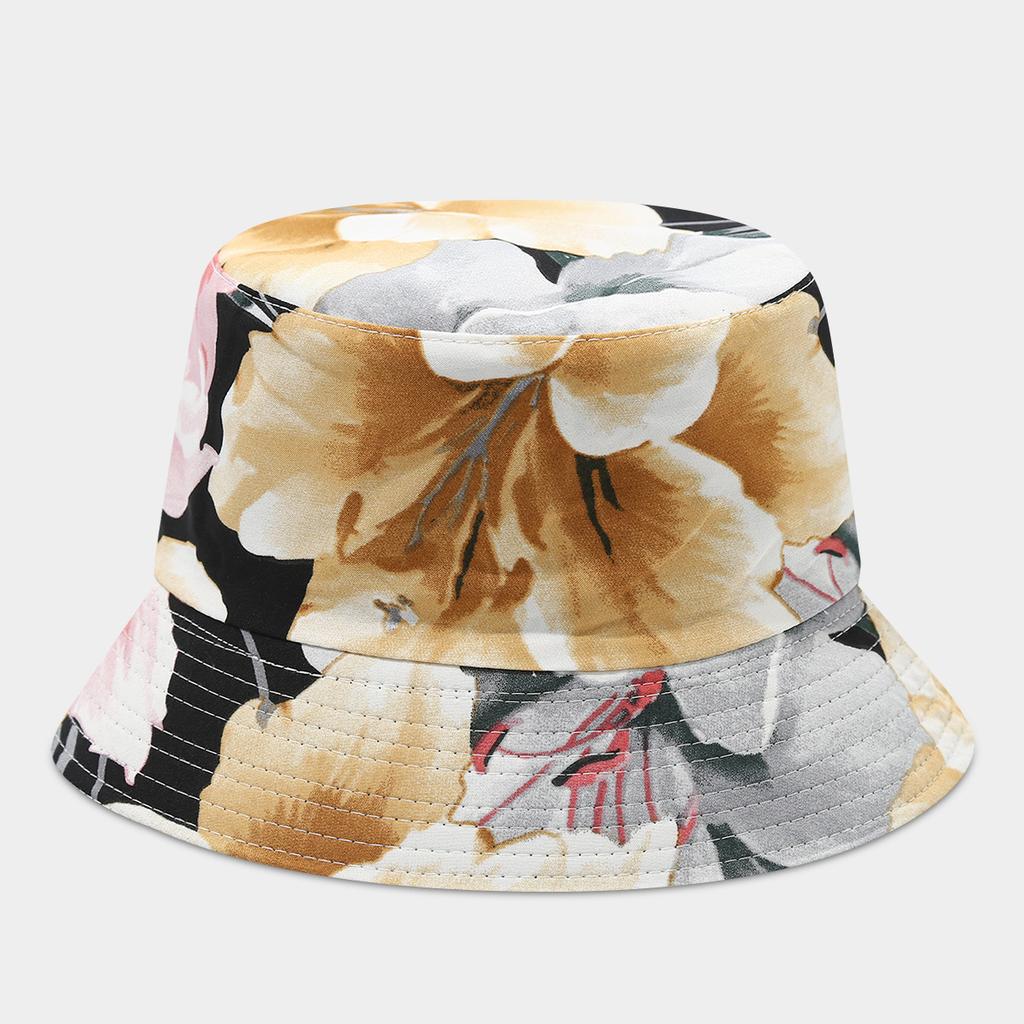 Women's Foldable Bucket Hat Flower Pattern Wide Brim Sunshade Spring Summer Outdoor Sunhat for Protection