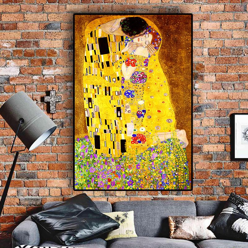 Gustav Klimt Kiss Reproductions Figure Oil Painting On Canvas Art Scandinavian Posters and Prints Wall Picture for Living Room