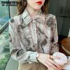 Spring and Autumn Women's Shirt Lapel Shirt Loose Vintage Tie-dyed Shirt Long-sleeved Printed Chiffon Shirt