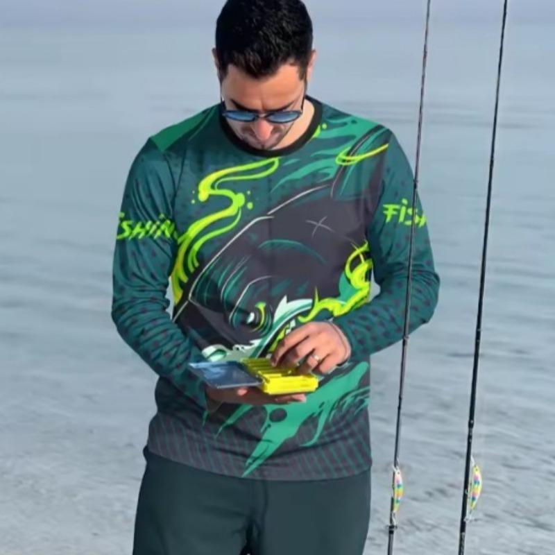 Men's O Neck Long Sleeves Full Body Fish Pattern Moisture Absorption Quick-Drying Fishing Hiking Bicycles Sports 3D T-Shirts