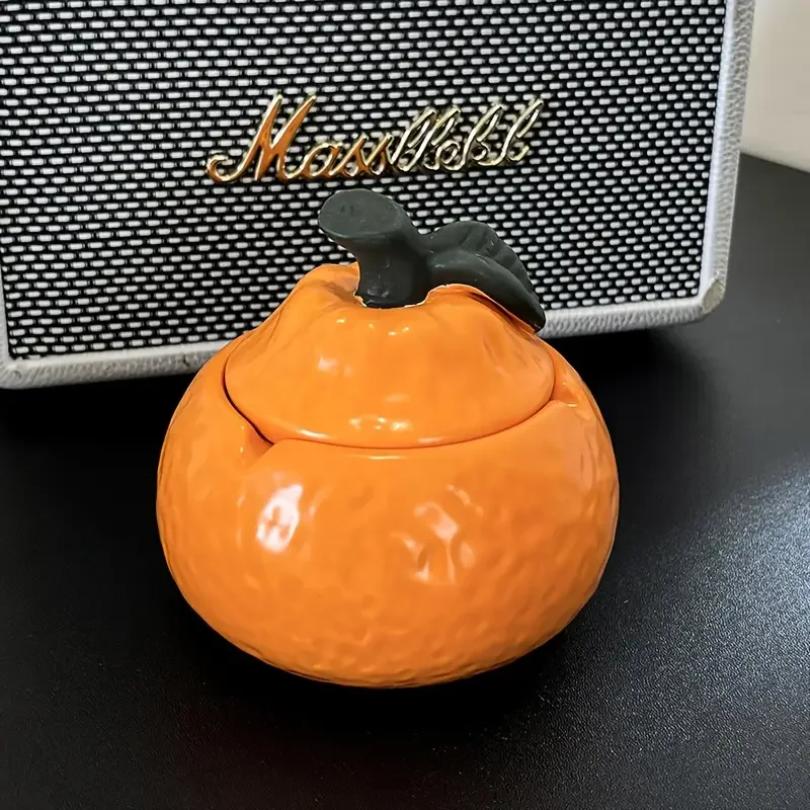 New Creative Ceramic Orange with Lid Ashtray Cute Irregular Creative Orange Decorative Multi Functional Jar