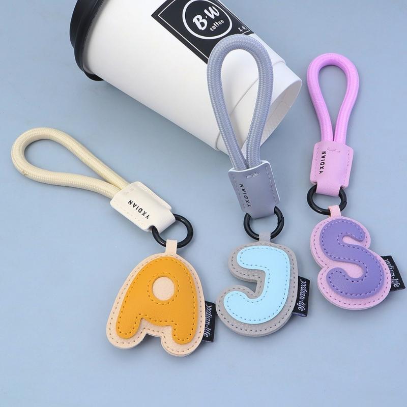 Stylish Alphabets Keychain Charm Sturdy PU Leather Keyrings Pendant Accessory for Bags and Keys Gift Choice