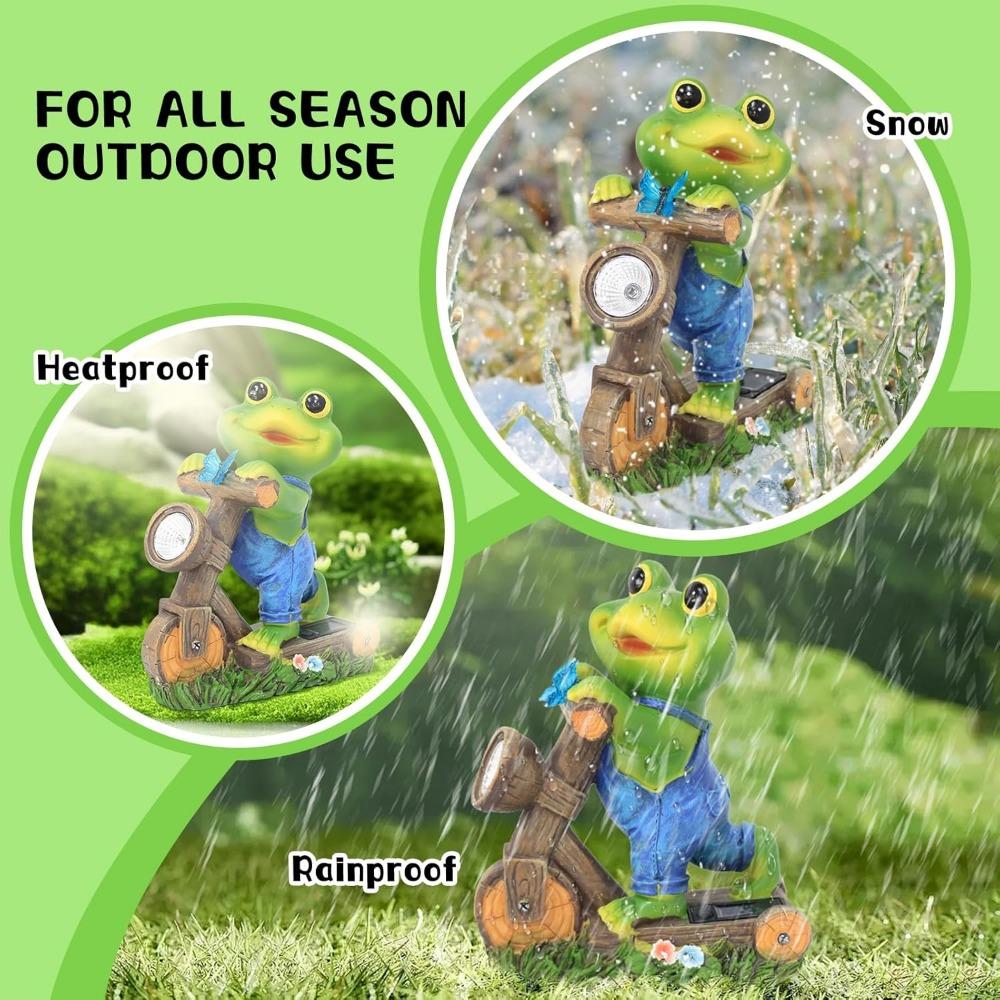 Solar LIghts Frog Riding Bicycle Sculpture Vintage Metal Garden Decor Outdoor Artwork for Yard Patio Villa Balcony Landscape