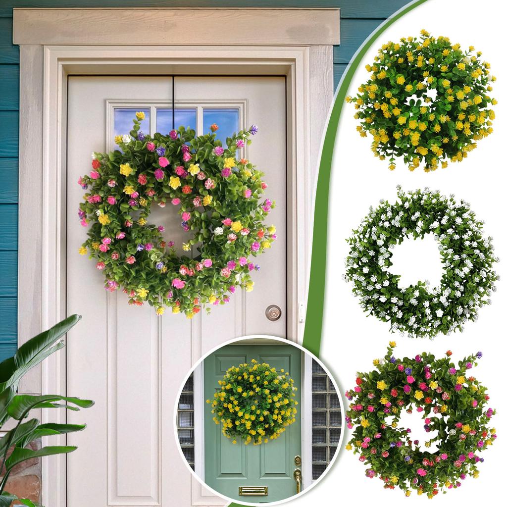 50cm Artificial Wildflower Wreath Handmade Colorful Spring Summer Floral Garland Background Wall Window Front Door Wedding Decor