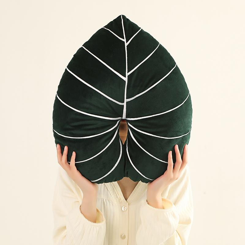 Nordic Style Green Lifelike Leaf Plush Pillow Smile Face Plantain Leaves Love Shape Nap Sleep Cushion Sofa Decor Gift