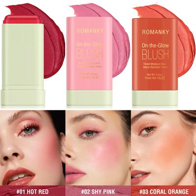 Blush Stick Langdurige hydraterende lippenstift Highlighting Effen Blush Gezicht Lippen en Ogen Kleurmenging Blush Crèmes Natuurlijke naaktmake-up