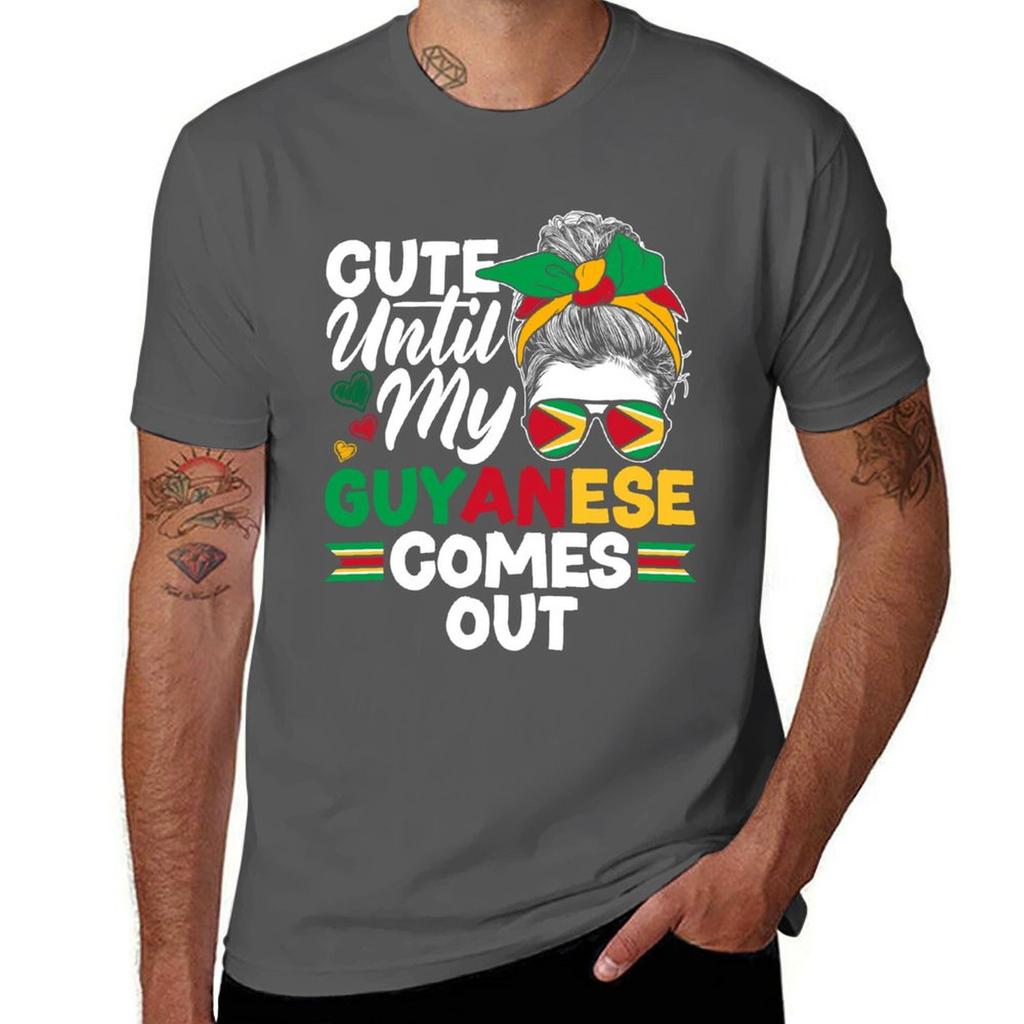 Guyana Guyanese Guyana Flag Cute Until My Guyanese Comes Out Tshirt Plus Size Gym Sports Tshirt