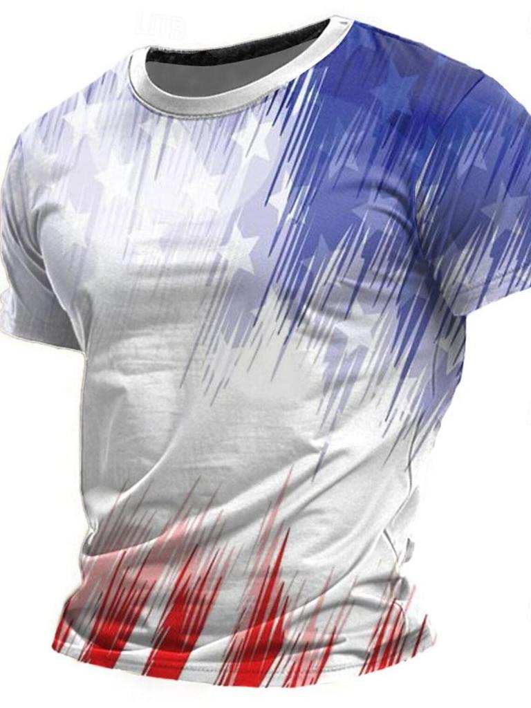 Summer Short Sleeve American Flag Street Style Men's 3D Print T Shirt Street Crew Neck Short Sleeve Loose Top