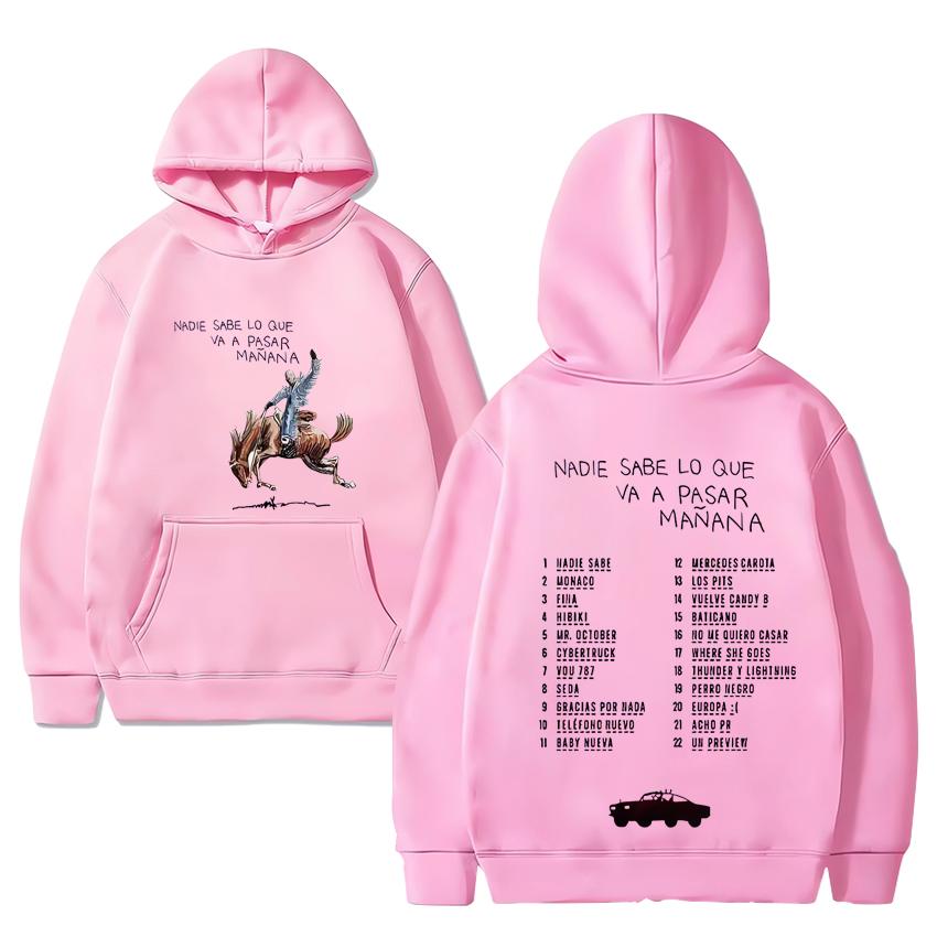 Bad Bunny Hoodies Niemand weiß, was morgen passieren wird Sweatshirt Herren Damen Lässige Mode Musik-Hoodie Unisex Vintage Pullover