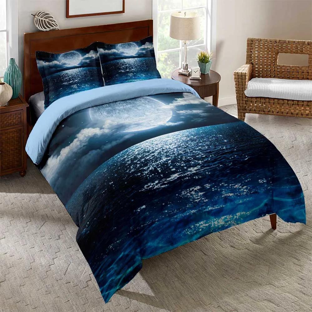 Comforter Galaxy Starry Sky Wolf Outer Space Planets Star Cluster Solar System Moon Comets Cosmos Illustration Bedding