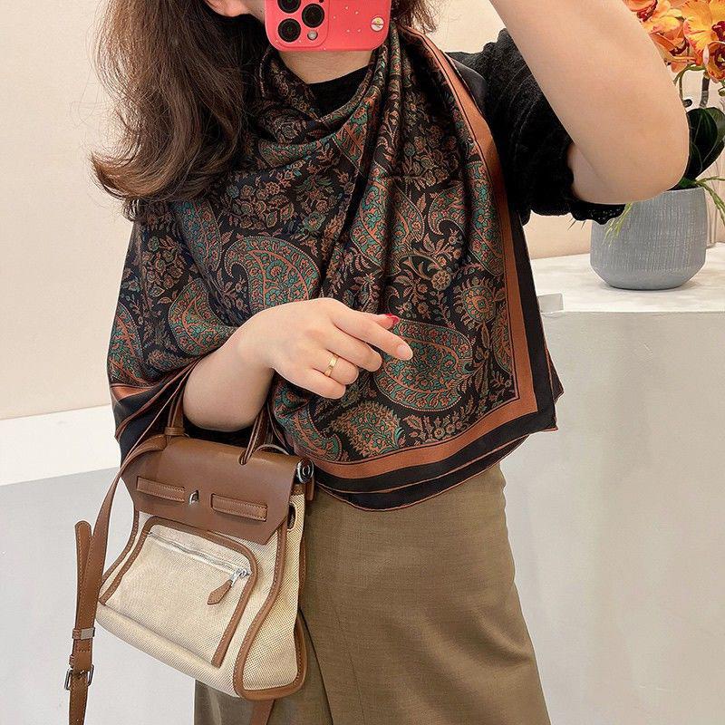 Paisley Print Square Scarf Vintage Imitation Silk Shawl Scarf Elegant Cashew Pattern Women Windproof Outdoor Head Wrap