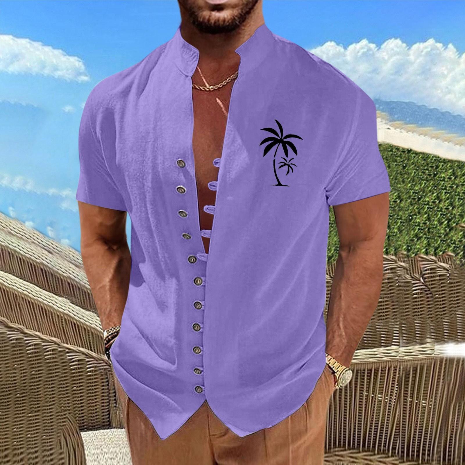 Новая мужская повседневная свободная рубашка в стиле ретро с короткими рукавами и принтом — фото 9