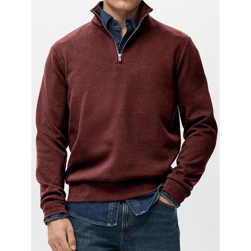Men Quarter Zip Sweatshirt Long Sleeve Stand Collar Solid Color Casual Pullover