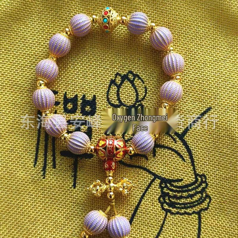 Purple Cloisonné Lantern Bead Ruyi Bracelet with Incense Ash Glaze