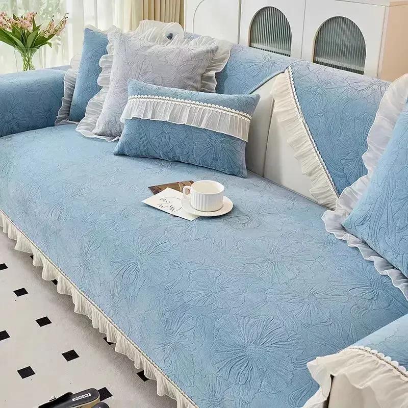 Four Seasons Comfortable Soft Universal Sofa Cover Anti-slip Solid Color Seat Cushion Chenille French Vintage Sofa Cushions 70x70cm 1pcs