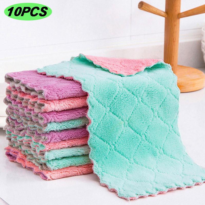 Super Absorbent Kitchen Towels Soft Microfiber Cleaning Cloths Non-stick Oil Dish Cloth Rags Kitchen Household Dish Towel