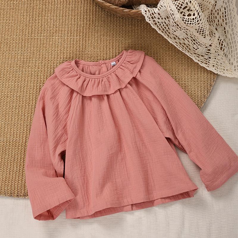 

Clearance Spring Pure Cotton Ruffle Collar Long Sleeve Girls Top 130 cm помаранчевий/рожевий