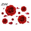 Anniversary Home Decoration Gift Romantic 3D Rose Flower Wall Stickers, Waterproof PVC Decal, Peel And Stick Large Red Mural Art Decor, Decals