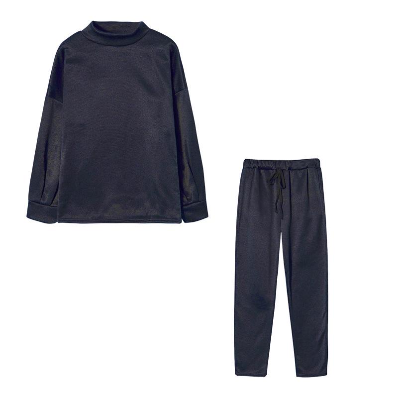 2021 Winter Women's High Neck Casual Loose Solid Hoodie & Trousers Two-Piece Set